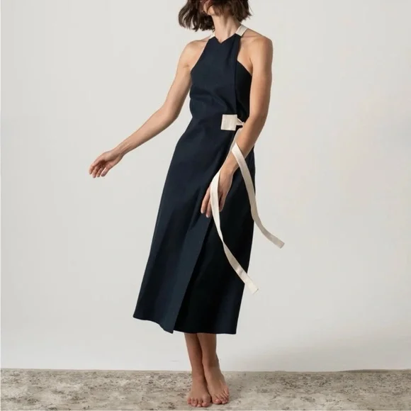 NWT! 🇵🇹 Linen LUXMII Zulu Midi Wrap Dress in Navy Luxury Made in Portugal - Picture 12 of 12